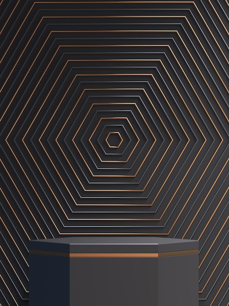 3d podium product black and gold mockup with abstract background 3d render illustration