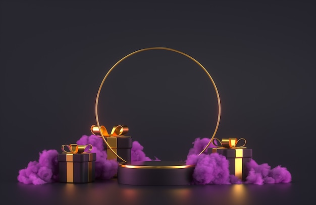 3D podium scene with gift boxes