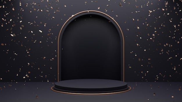 3D Podium Stage Product Display Stand Black Matte Dark Golden Confetti