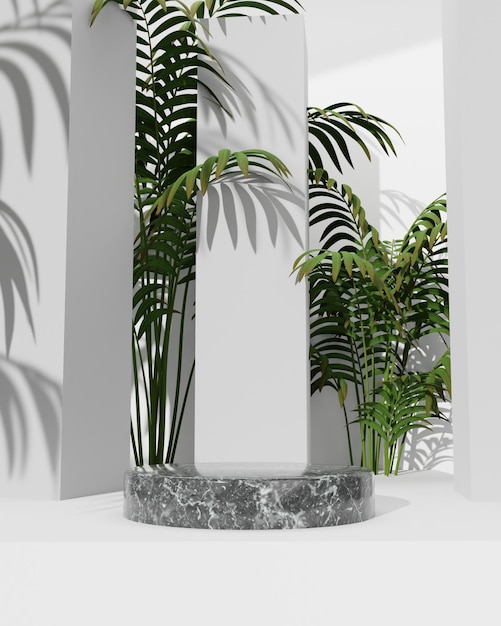 3D Podium White with Marble and Plant