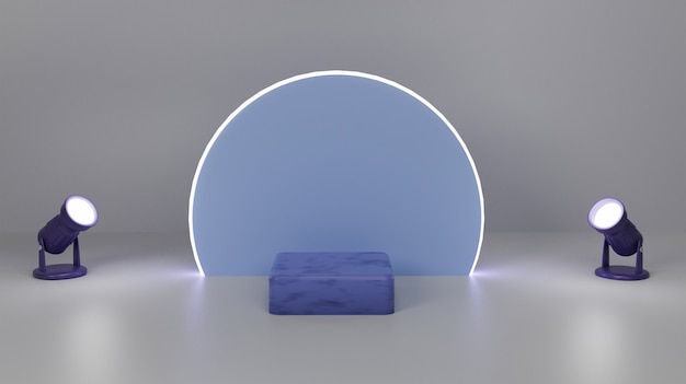 3D podium with lamps and circle arch