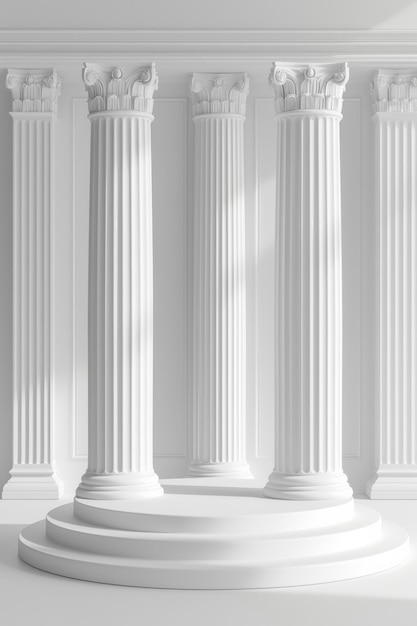 Photo 3d podium with romaninspired columns showcasing beauty products against a minimalistic