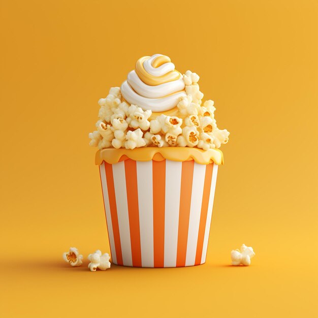 3D Popcorn Icon Food and Snack logo illustration