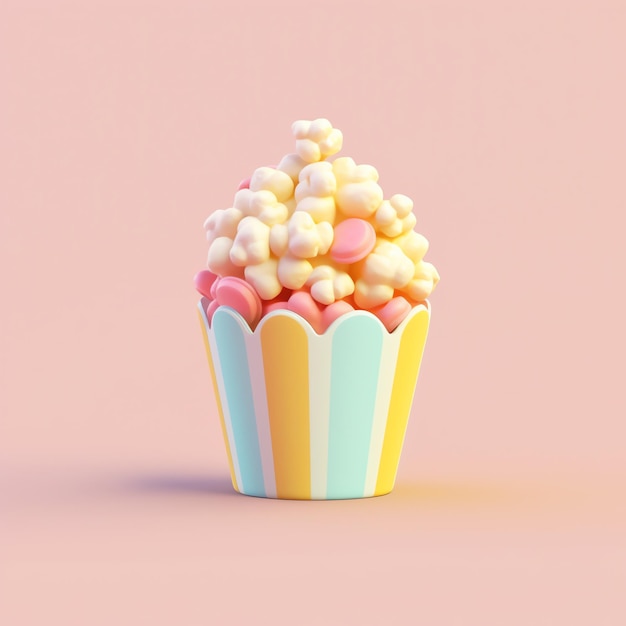 3d popcorn icon with colorful background