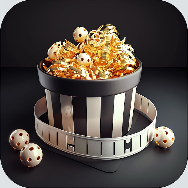 3d popcorn with movie icon