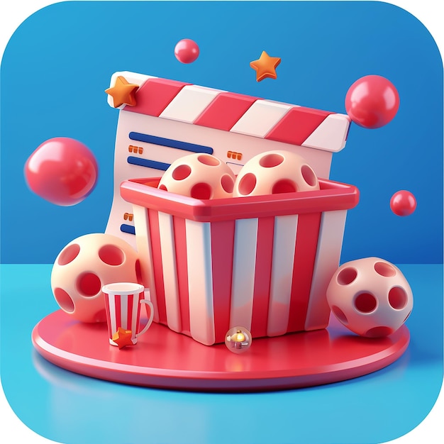 3d popcorn with movie icon