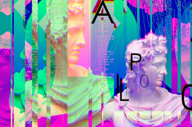 3d portrait of a Apollo with glitch effect Cyberpunk style