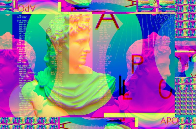 3d portrait of a Apollo with glitch effect Cyberpunk style