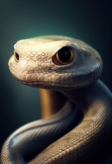 3d portrait of a snake head in high details and very sharp eyes