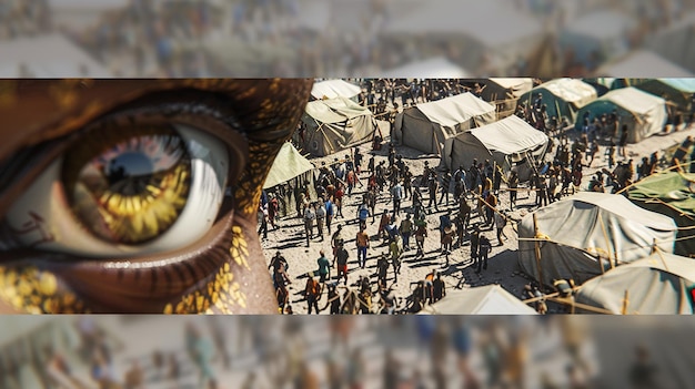 3D Portrayal of a Crowded Refugee Camp