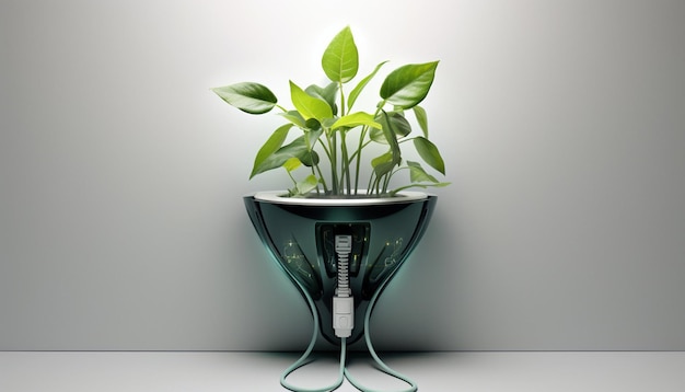 Photo a 3d poster featuring an electric plug fused with a green plant