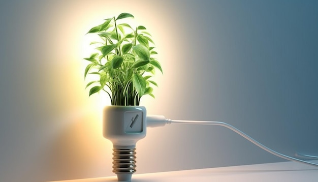 Photo a 3d poster featuring an electric plug fused with a green plant