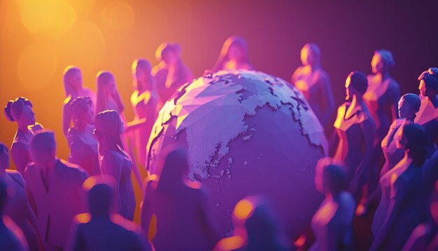 Photo a 3d poster featuring an interactive globe with animated figures of women from various cultures cele