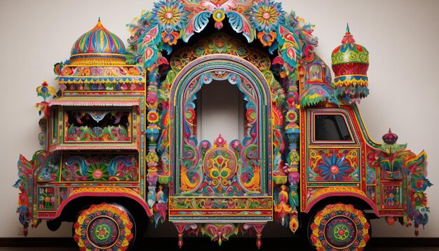 a 3D poster highlighting a single elegantly carved Pakistani Truck Art Mirror focusing on the in