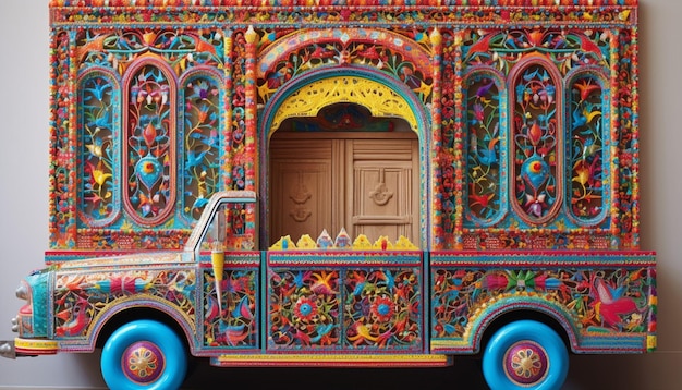 a 3D poster highlighting a single elegantly carved Pakistani Truck Art Mirror focusing on the in