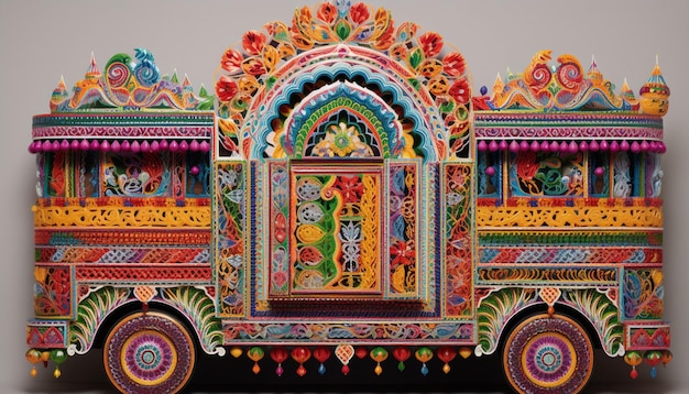 a 3D poster highlighting a single elegantly carved Pakistani Truck Art Mirror focusing on the in