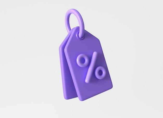 3d price tag with purple percentage sign in cartoon style discount sales concept 3d renlayirng isolated on white background