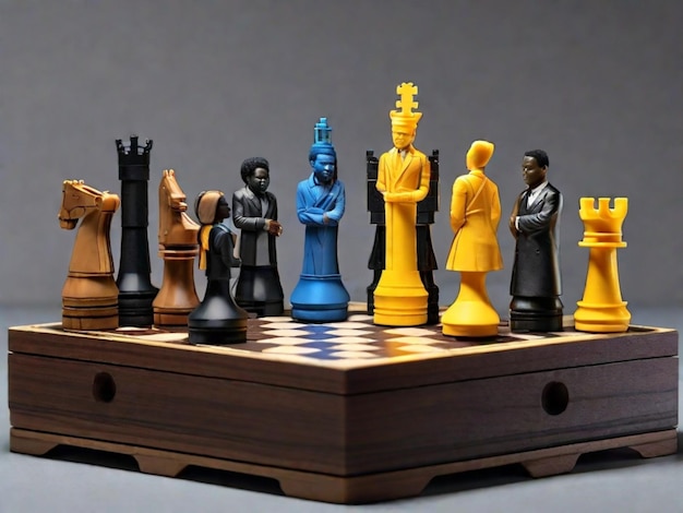 A 3D printed chess set with pieces representing notable black historical figures as chess pieces This could include leaders artists scientists and other influential individuals