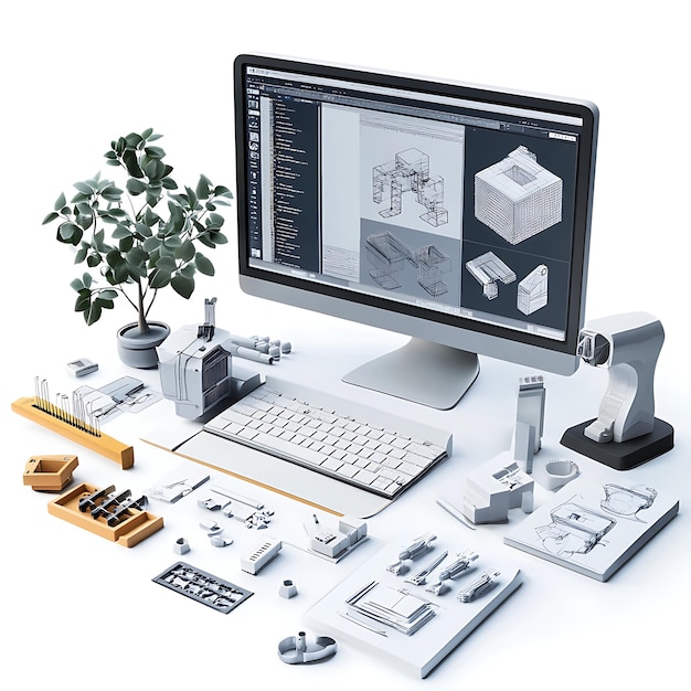 3D Product Design Studio with Prototype Models on Desk