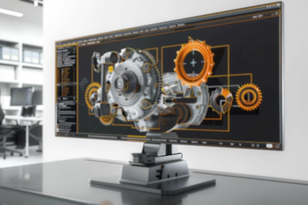 Photo 3d product visualization 3d industrial product design with cadcam software the interface and icons