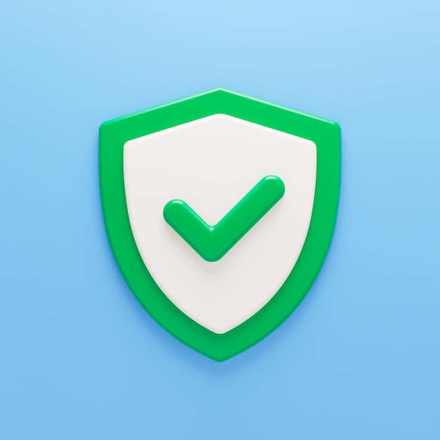 3d protection shield icon Green shield with correct sign Web Secure and guarding system concept 3d rendering