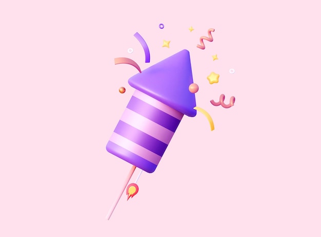 3D purple firecracker isolated on pink background For various celebrations 3d rendering