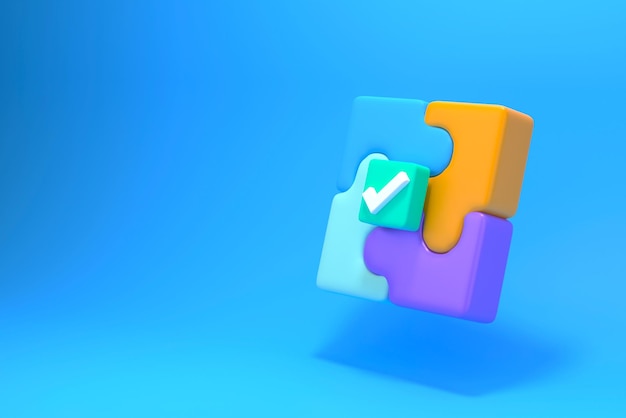 3D puzzle pieces on a blue background Solving problems and tasks business concept 3d render