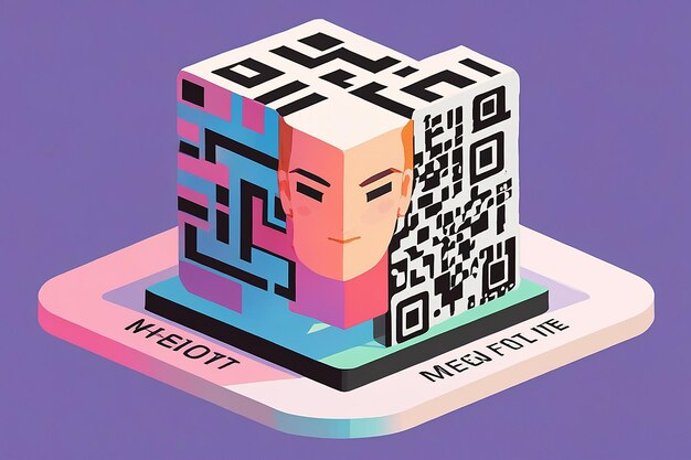 Photo 3d qr code flat illustration