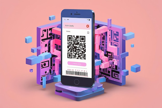 Photo 3d qr code flat illustration