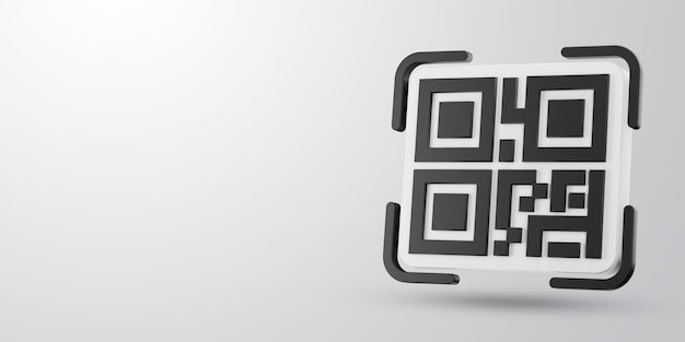 3D QR code icon and space for text against light background 3D rendered digital symbol