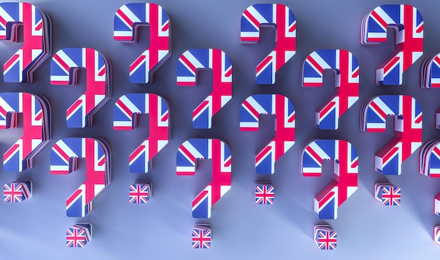 3d question mark and british flag.