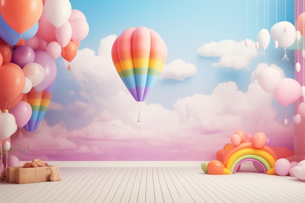 3D Rainbow Clouds and Balloons Set MultiLayered CollageLike Style Minimalist Stage Designs