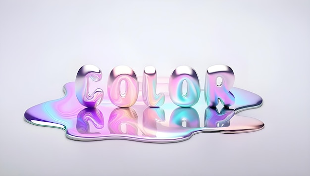 Photo 3d rainbow color chrome text effect dripping into gradient holographic futuristic liquid clean bg