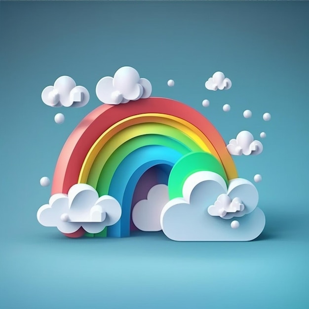 3D Rainbow with clouds Ai generative