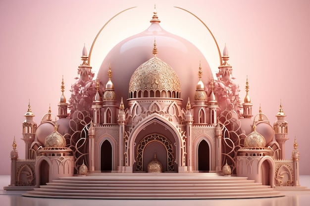 3d ramadan kareem mosque in pink background