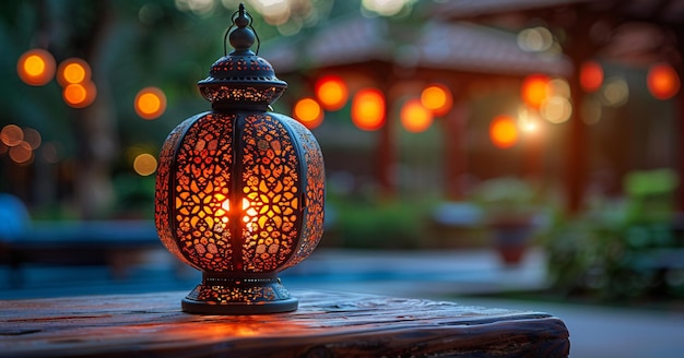 3D Ramadan lantern Iftar Eid crescent moon cannonballs text space and podium in red gold style