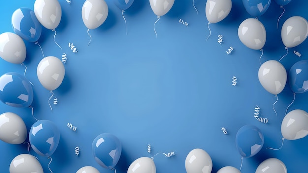 3D Realistic Blue and White Balloons Celebration