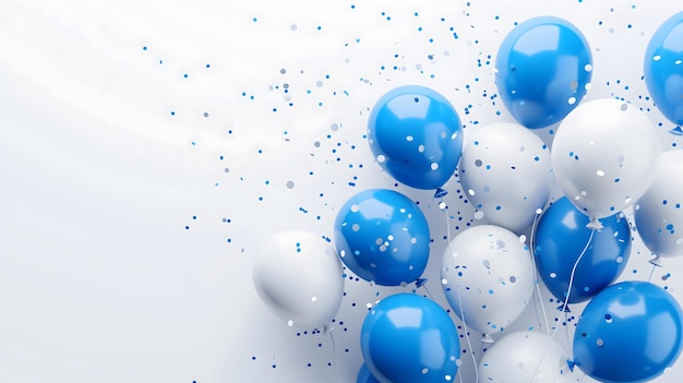 3D Realistic Blue and White Balloons with Confetti