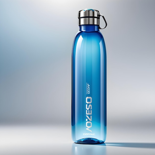 3d realistic detailed blue sport water bottle mockup