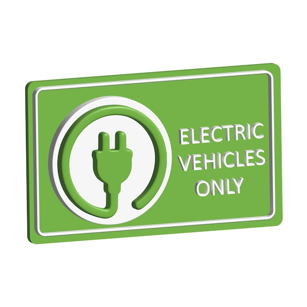 3D Realistic ev charging station sign Green is isolated from a white background.