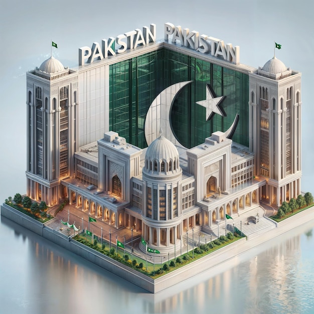 3D REALISTIC FAMOUSE BUILDING OF PAKISTAN WITH WORDS PAKISTAN IN 3D STYLE