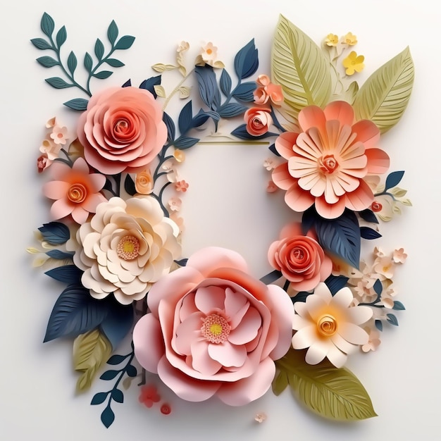 3d realistic flower sectioned frame and arrangements of elements of flowers with leaf