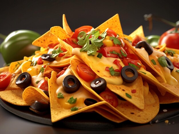 3D Realistic Image of Delicious Cheesy Nachos Served on A Plate