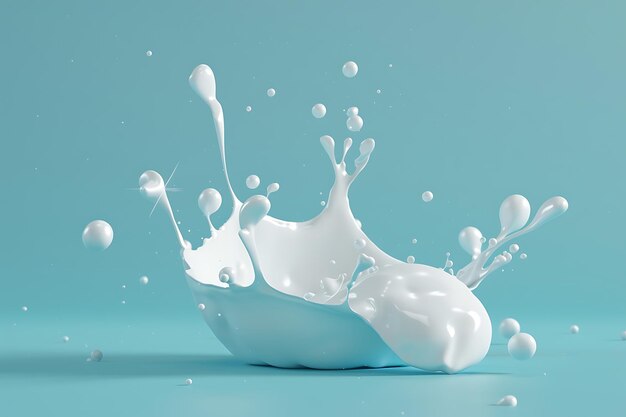 3d realistic milk cosmetic in white splashing isolated on blue background