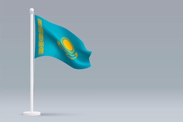 Photo 3d realistic national kazakhstan flag isolated on gray background with copyspace