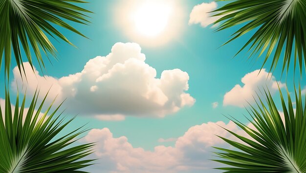 Photo 3d realistic palm trees are shown in the picture with the sun behind them background wallpaper