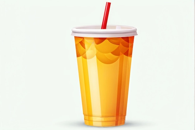 Photo 3d realistic paper cup withdrinking straw glass for soda juice coffee