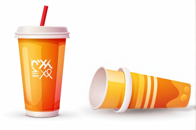 Photo 3d realistic paper cup withdrinking straw glass for soda juice coffee