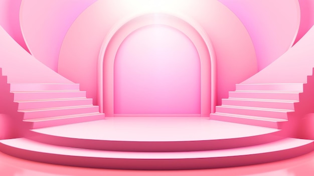 3D realistic pink podium with arch background for product placement