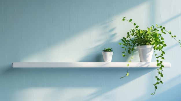 3d realistic plant in flower pot isolated light blue wall and shelf rendering